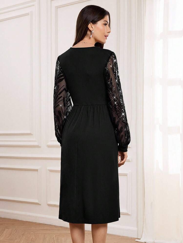 Robe élégante à sequins brodés pour femmes Miaspire, convenant aux occasions de fête élégantes, automne/hiver