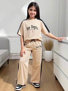 Tween Girl Loose Casual Comfy Pullover Colorblock T-Shirt And Pants Set