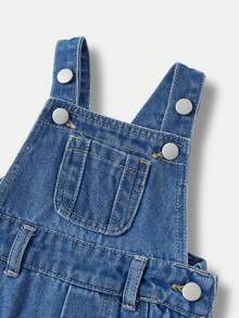 SHEIN Explorewe Baby Boys' Denim Overalls,Blue Summer Street Life Casual Graphic Street Fashion Back-To-School Multi-Pocket Jumpsuit,Washed Versatile Outfits Jumpsuit - Dark Wash - View 3