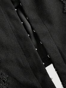 SHEIN MOD Áo sơ mi tay chuông phối màu đen bó eo cho nữ, Thu/Đông, Lễ Tạ ơn, Trang phục Halloween cho nữ, Thường ngày cho nữ, Áo cánh Gothic, Phương Tây, Đồng quê - Đen và trắng - Xem 3