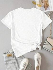 INAWLY 女式南瓜与幽灵刺绣圆领休闲宽松T恤 - 白色 - 查看 2