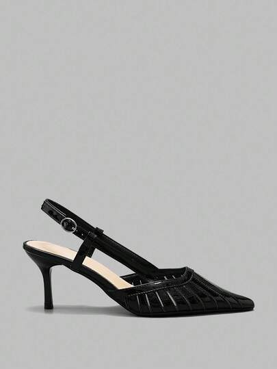 Ontre 7厘米优雅黑色高跟穆勒鞋，适合女士通勤