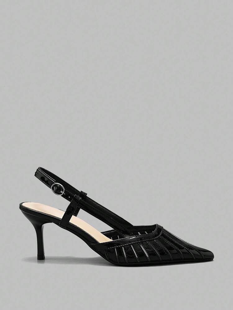 7cm Elegant Black High Heel Mule Pumps For Women, Suitable For Commuting