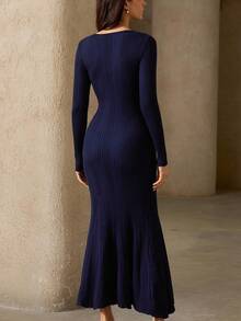 Aveloria Rosie Women's Vintage French Style Long Mermaid Hem Sweater Dress - Navy Blue - View 6