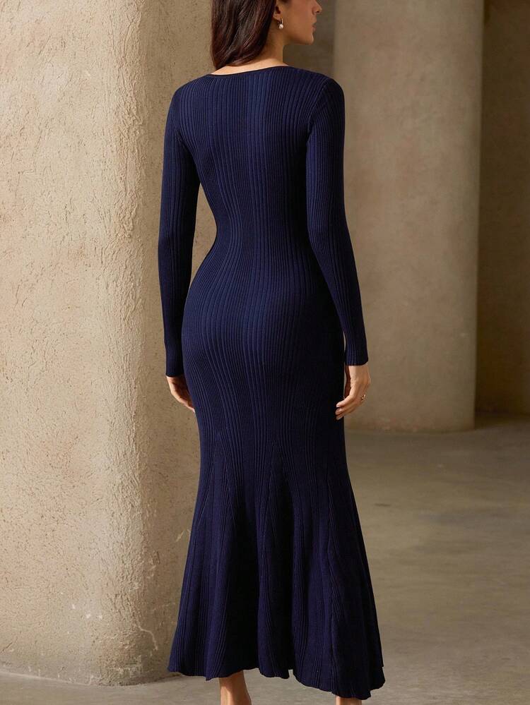 Aveloria Rosie Women's Vintage French Style Long Mermaid Hem Sweater Dress - Navy Blue - View 6