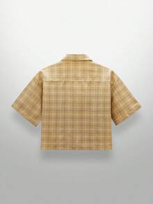 NEON BLANC Men's Street Fashion Woven Rhinestone Spider Web Plaid Short Sleeve Shirt, Halloween - Yellow - View 3