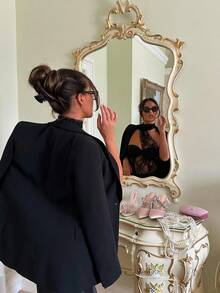 SHEIN SXY Lace Patchwork Halter Sexy Bodysuit, Black See Through , Black Lace Bodysuit,Party ,Going Out,Lace,Corset,Halloween,Club Outfits Women Sexy, Y2k,Date Night Dress