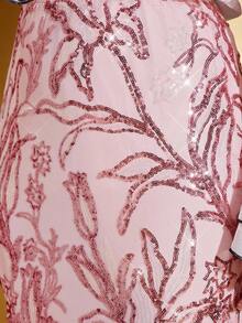 Amorya Jupe élégante rose brillante et lourde, avec broderie et perles, nouvelle et élégante. Convient pour le port quotidien dans de multiples occasions - Rose bonbon - Voir 4