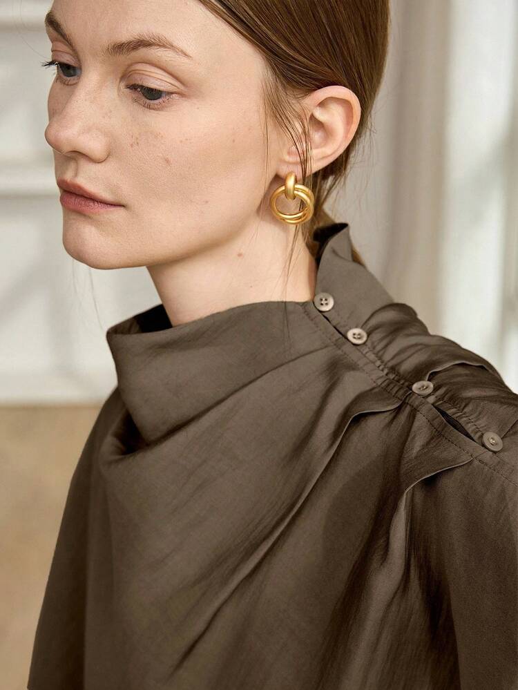 Women's Loose Chiffon Blouse, Casual Business Office Wear, Long Sleeve, Shawl Collar, Suitable For Spring, Summer, Autumn