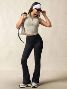 VARSIVA 女式休闲纯色立领运动背心 - 淺灰色 - 查看 3