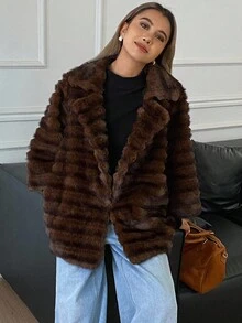 DAZY 厚绒毛领优质女士冬季外套夹克蓬松大衣 - 棕色 - 查看 5