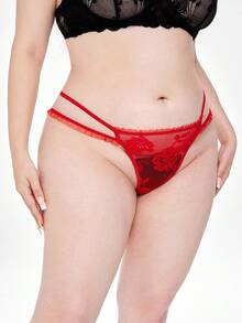 ROMWE Avant Quần lót lọt khe ren mỏng gợi cảm thời trang cỡ lớn, 1 chiếc - Đỏ - Xem 5