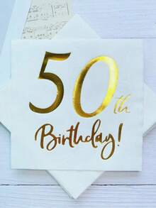 1/2/3/6 confezioni da 20 tovaglioli monouso a doppio strato con stampa dorata a tema 50° compleanno (16,5 x 16,5 cm), adatti per Natale, autunno, Ognissanti, rientro a scuola, decorazioni per pareti e tende da camera da letto. - Bianco - Visualizzare 2