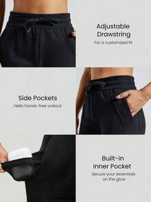 GLOWMODE Pantaloni de jogging din fleece din amestec de bumbac, cu buzunar reglabil în talie - Negru - Vizualizare 3