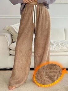 DAZY Women's Thick Thermal Lined Lounge Pants For Winter, Fall Pajama - Khaki - View 3