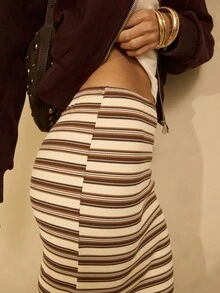 Aralina 简约条纹休闲日常百搭修身女式半身裙 - 彩色 - 查看 5