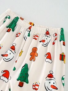 Teen Girl Christmas Tree & Gingerbread Man Print Long Sleeve Cardigan & Pants Pajama Set Fall Winter - Multicolor - View 8