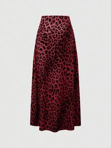 EMERY ROSE Chân váy dài họa tiết da báo cho mùa xuân và mùa hè - Màu Đỏ Sâu - Xem 1