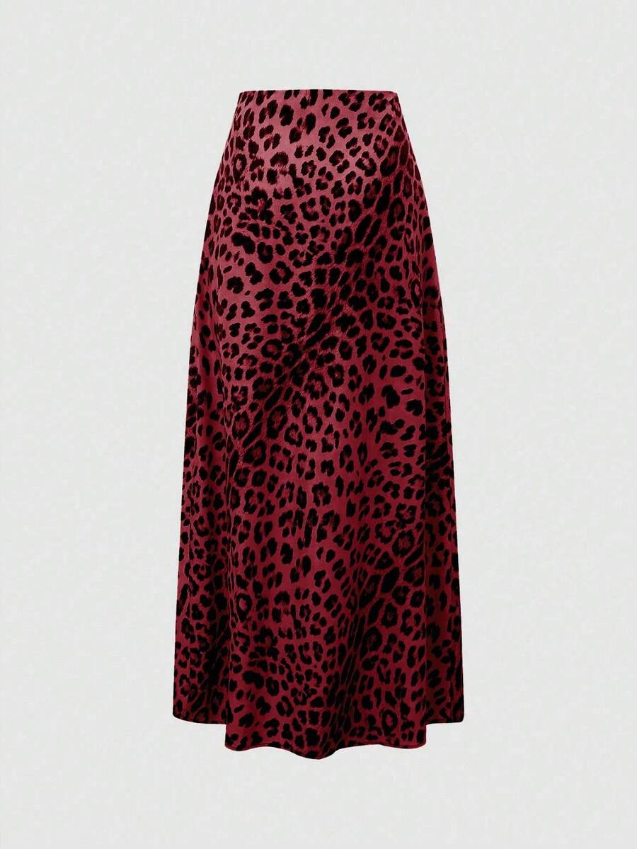EMERY ROSE Leopard Print Long Skirt For Spring & Summer - Burgundy - View 1