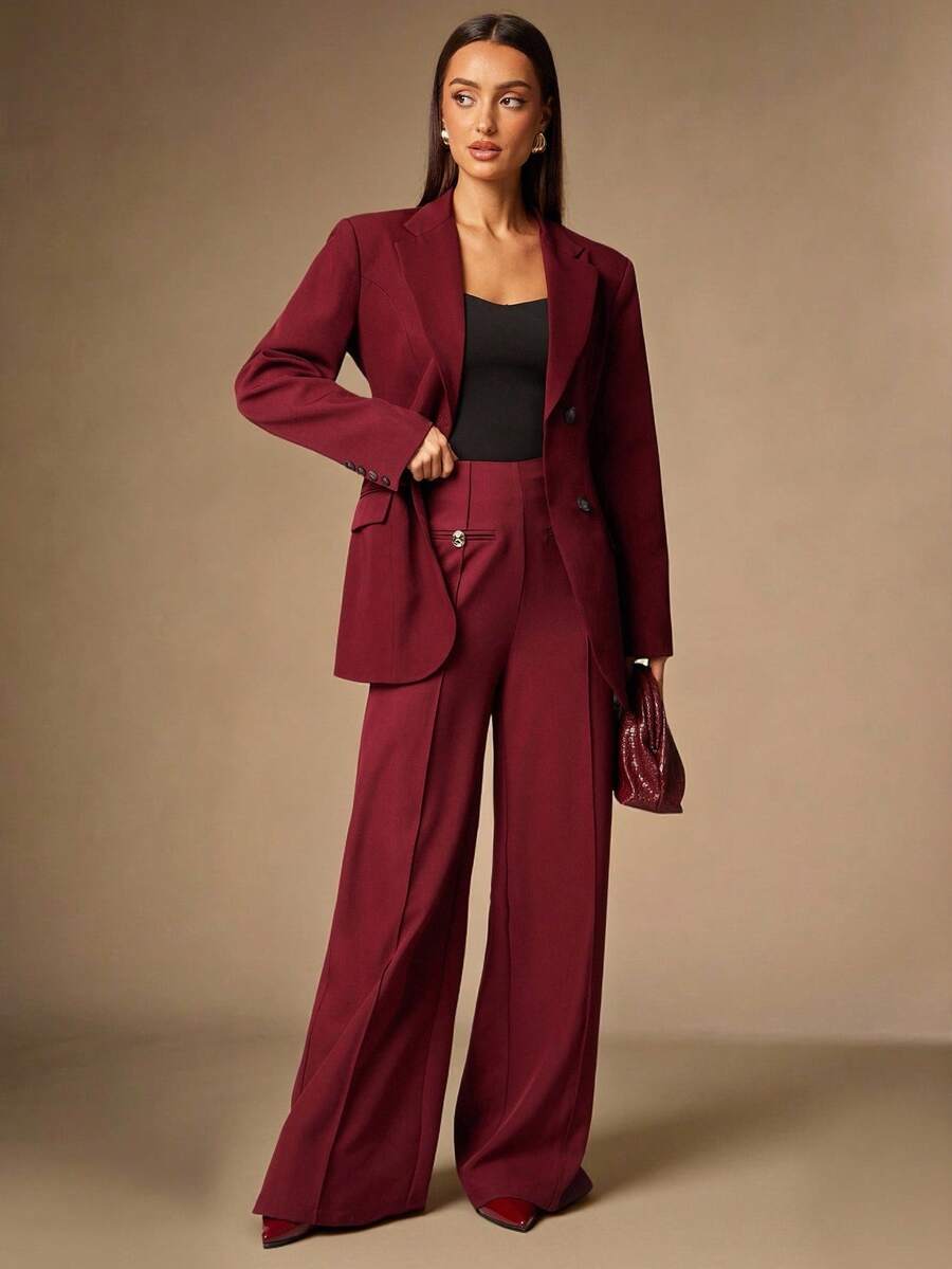 Silquee Women's Solid Color Straight High Waist Casual Versatile Suit Pants Burgundy In Fall/Winter - Burgundy - View 1
