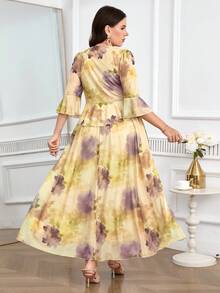 Modelyn 大码女式休闲荷叶边花卉印花上衣和裙子两件套 - 彩色 - 查看 2