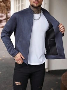 Manfinity Mode 男士拉鏈開襟仿麂皮夾克