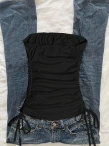 Attitoon 2pcs Women Casual Cropped Top Set, Ruched Waist Top, Summer Outfit For Women,Summer Outfits,Casual Outfits,Y2K Outfits - Multicolor - View 3