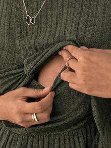 Cheriluna Maternity Casual Solid Color Comfortable Loose Round Neck Short Sleeve Nursing Dresses