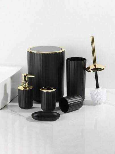 Juego de 4/6 piezas de artículos de tocador para baño, decoración de artículos de tocador de hotel, papelera, portacepillos de dientes, botella de presión, jabonera, cepillo de baño, caja de almacenamiento de hisopos de limpieza