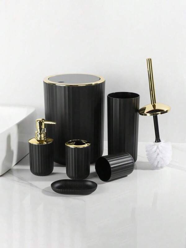 4/6 Pcs Bathroom Toiletries Set, Hotel Bathroom Toiletries Decoration, Trash Can, Toothbrush Holder, Press Bottle, Soap Dish, Toilet Brush, Cotton Swab Storage Box