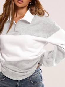 MUSERA Sudadera deportiva a rayas con cuello, para graduación, top para maestras, de vuelta a la escuela, casual de invierno a primavera - Gris Claro - Ver 5