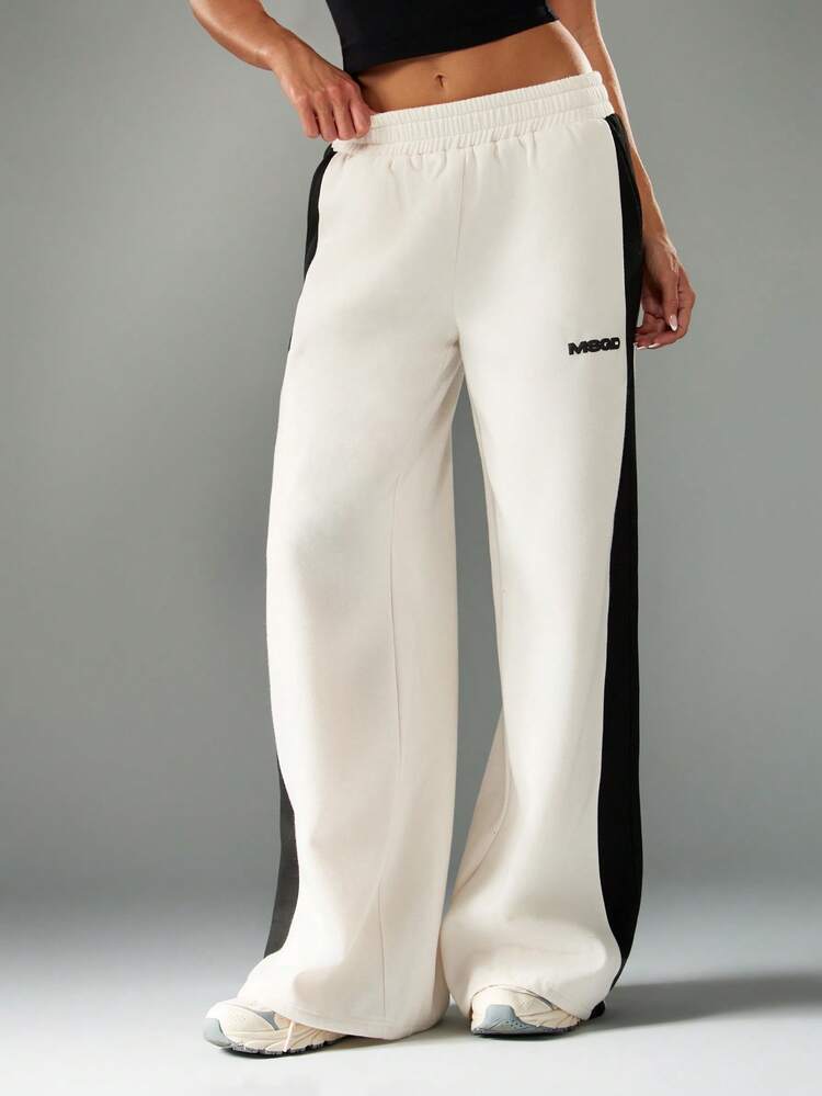 MISSGUIDED MSGD Wide Leg Joggers For Women Casual Sweatpants With Contrast Side Panels Relaxed Fit Loungewear