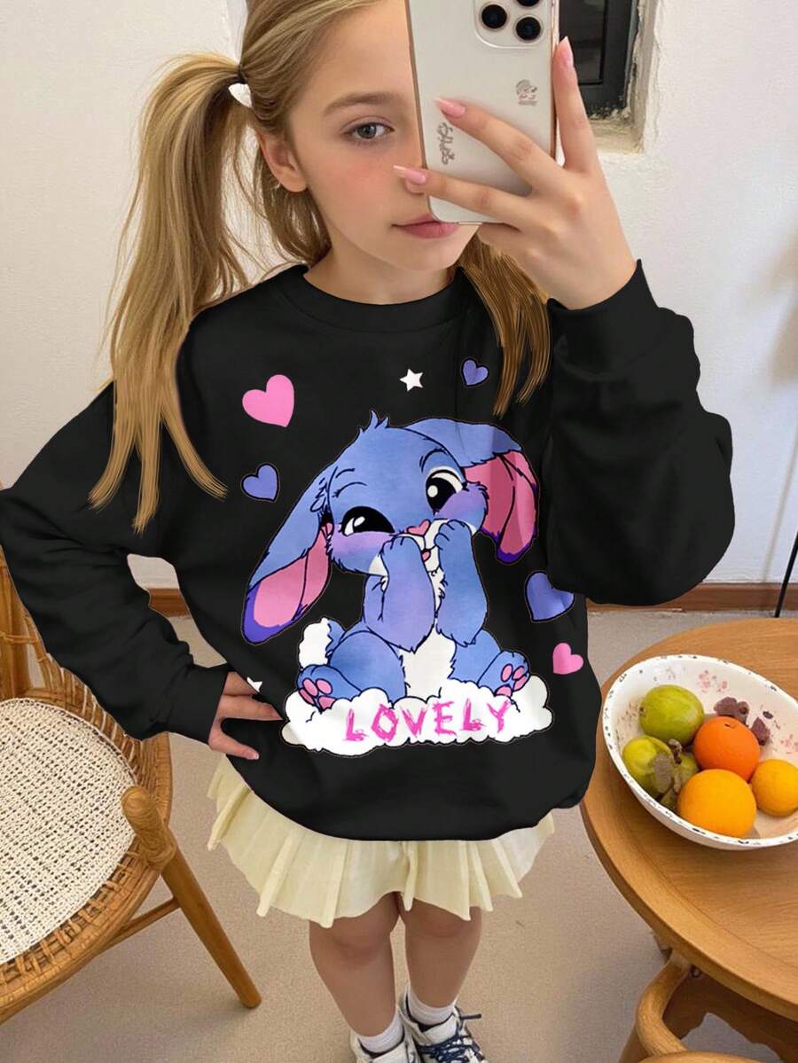 SHEIN Tween Girls' Casual Loose Fit Crew Neck Comfortable Long Sleeve Sweatshirt, Suitable For Autumn/Winter - Multicolor - View 1