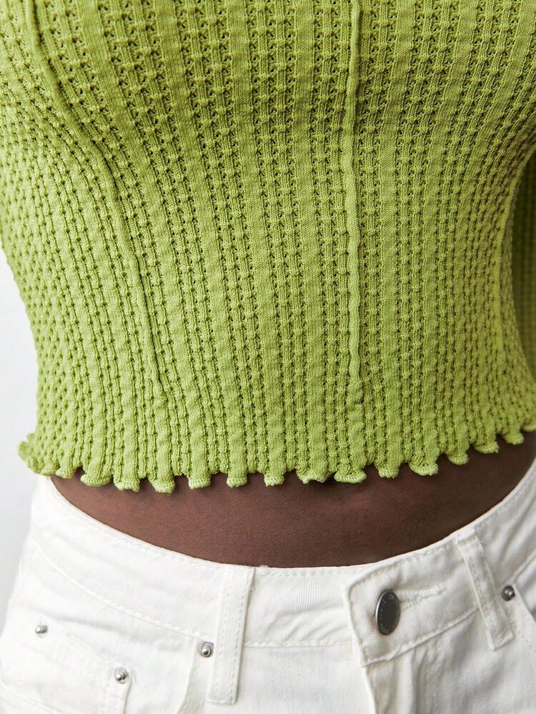 SHEIN Maija Green Crew Neck Textured Ribbed Knit Women's Slim Fit Waist Pullover, Fashionable All-Match Modern Casual Versatile,Fall Clothes For Women,Fall Tops Women,Sweaters,Halloween,Fall Clothes For Women Saudi National Day