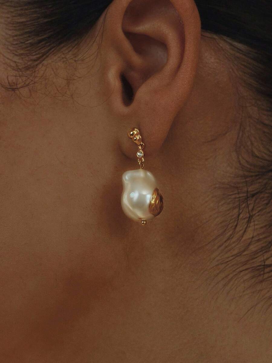 Opalesca 1 对珍珠/珍珠母，金属，不对称，水钻装饰耳环，适合派对、休闲、工作、优雅、可爱、奢华、婚礼、节日、度假、露营、Y2K、妈妈、女士、女孩、秋季、冬季、节日、假日、度假、老钱、万圣节