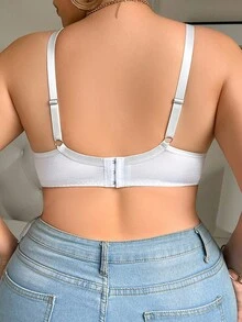 SHEIN 1pc Plus Size Lace Patchwork Underwire Bra, Lift - White - View 2