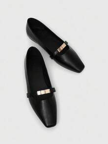 CUCCOO BIZCHIC Women's Square Toe Flat Black Metal Buckle Mary Jane Flats, Lightweight Comfortable Slip-On Suitable For Dresses For Christmas - Black - View 5