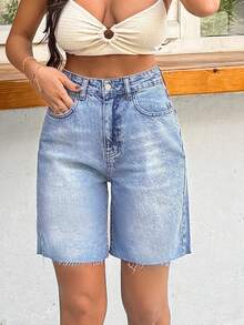 EURMUSE 100%Cotton Rigid Bermuda Short Medium Wash - Medium Wash - View 5