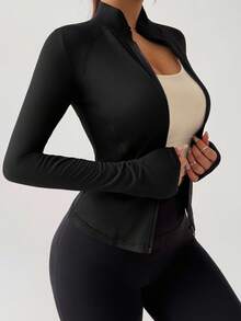 DAZY Women's Fitted Waist Thermal Lined Casual Sports Jacket - Black - View 2