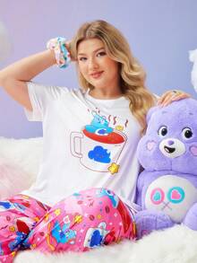 Slumberry CURVE SweetSlumber X Carebears Bộ đồ ngủ tay ngắn cổ tròn in hình gấu hoạt hình dễ thương cỡ lớn mùa hè cho nữ - Nhiều màu - Xem 6
