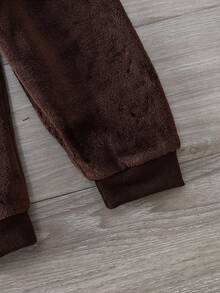 SHEIN Cute Round Neck Plush Baby Boy Outfit Fall Winter - Chocolate Brown - View 5