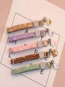 Zazumi 宠物项圈，适用于猫和中小型犬，带有可爱的猫脸和爪印图案，带铃铛设计 - 彩色 - 查看 6