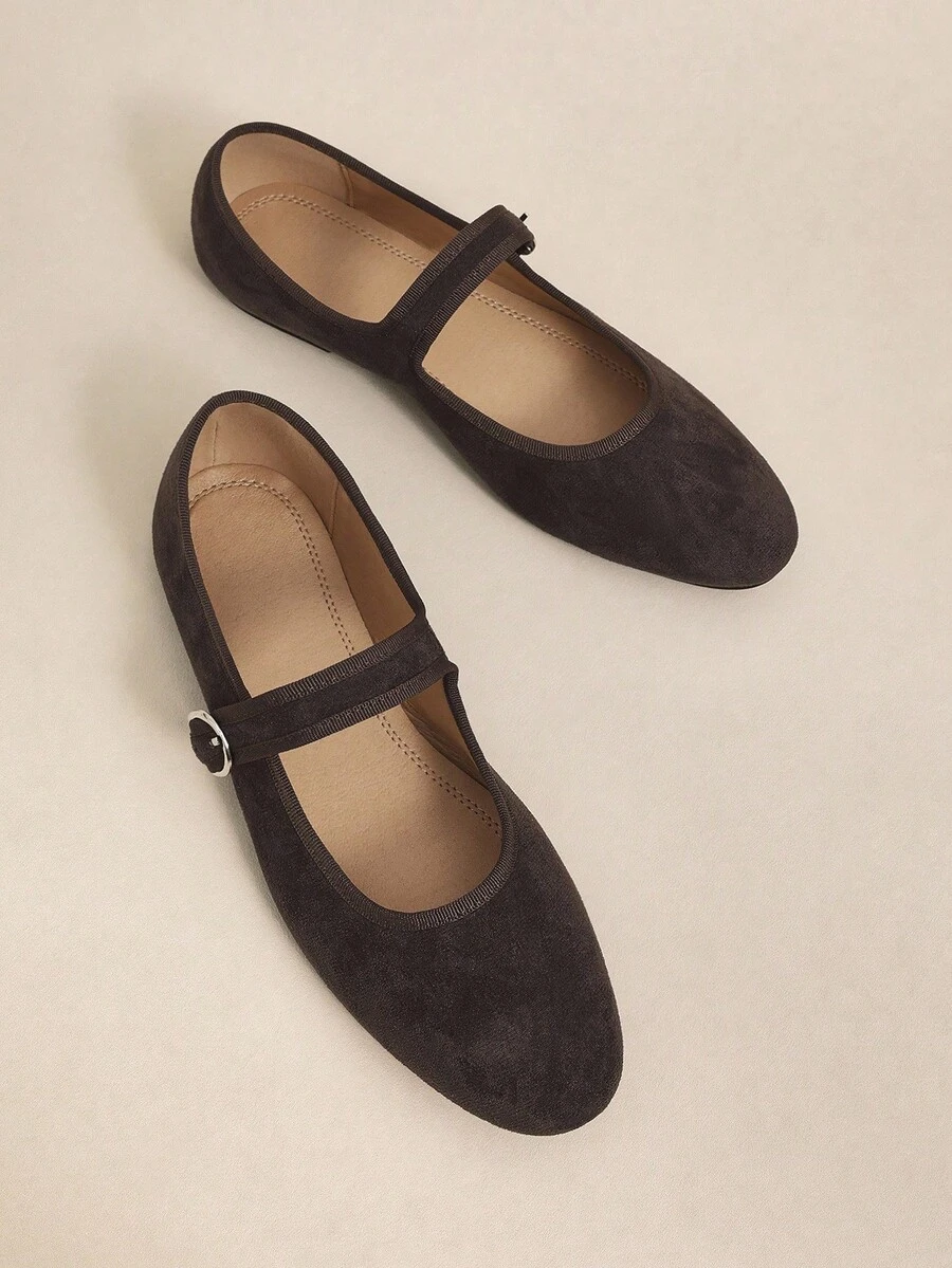 Rosivie Retro Buckle Decor Flat Shoes, Versatile & Elegant, Suitable For Spring/Summer, Grey For Christmas - Coffee Brown - View 1