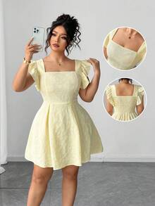 Elenzga Elegant Jacquard Ruffle Hem Dress In Light Yellow Centella