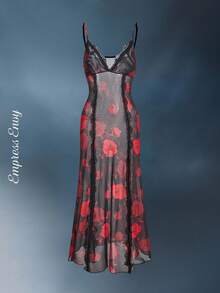 Slumberist الثوب النوم للنساء بأشرطة رفيعة مزين بطبعات الأزهار والكشكشة،تصميم كاجوال - متعدد الألوان - مشاهدة 1