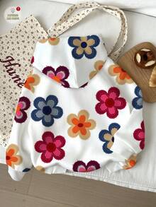 SHEIN Leap Crew Áo nỉ dài tay cổ tròn dáng rộng thoải mái, dễ thương, in họa tiết hoa cho bé gái tuổi teen, phù hợp cho mùa thu/đông. Áo in hoa tay dài dễ thương cho bé gái, áo nỉ in hoa cho bé gái tuổi teen. - Nhiều màu - Xem 2