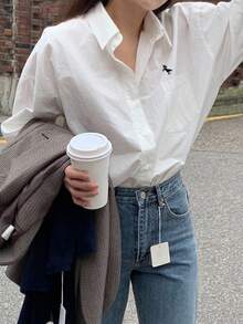 DAZY Áo sơ mi dài tay trơn màu đa năng thường ngày - trắng - Xem 4