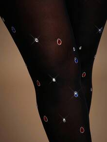 Radiana Plus Size Women's Fall & Winter, Spring & Summer Elegant Gorgeous Glamorous Sexy Basic Handmade Rhinestone Decoration Mesh Fabric See-Through Tights Leggings Vegas Night Curve , New Years Eve Christmas - Black - View 2