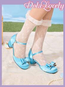 Dola Lovely Giày cao gót thanh lịch Mary Jane Pháp đính nơ - Màu xanh lam - Xem 3