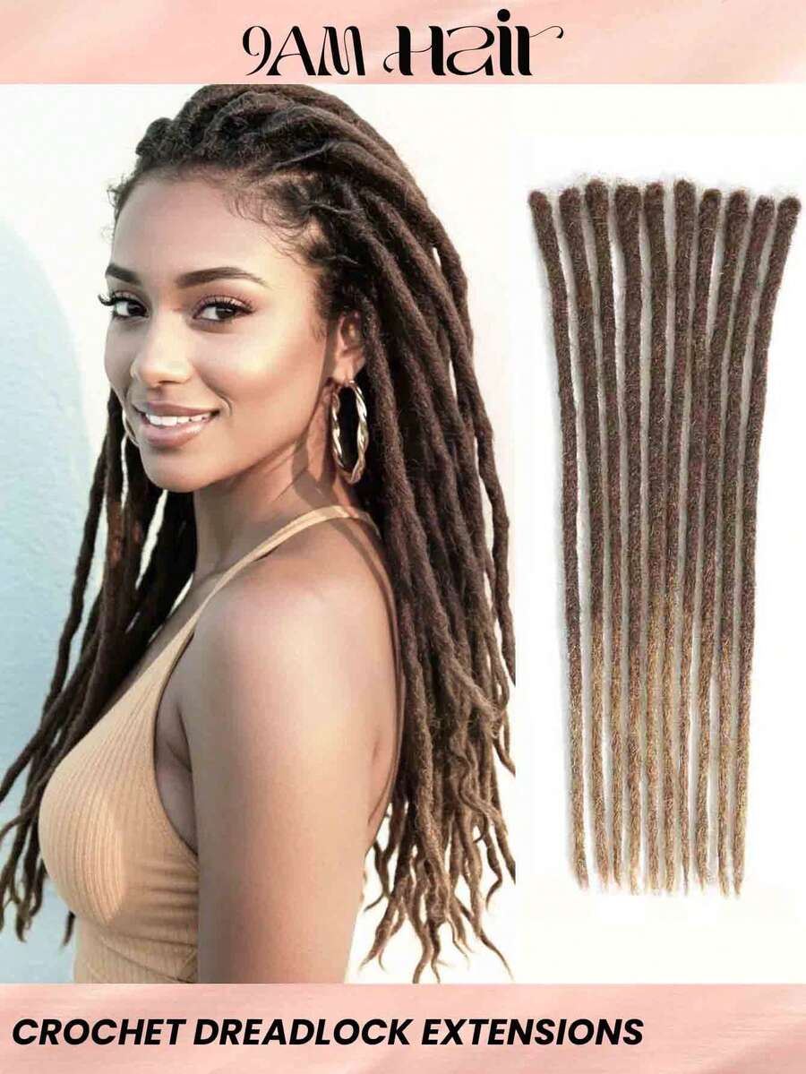 Boho Braids Real Human Hair Dreadlock Extensions 4/30 10 Strands 8 Inch - 20 Inch Up 0.6cm Down 0.4cm Width 100% Permanent Human Hair Loc Extension Can Be Dyed Bleached Curled Handmade Loc Extension For Men Women 10 Strands Brown 4/30 Color - S4/30 - View 1
